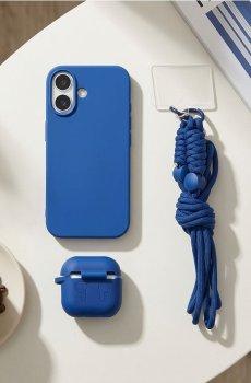 Набір чохлів для iPhone 15 Pro/16 Pro/17/17 Pro/17 Pro Max та AirPods Pro 3/4 з ремінцем - синій