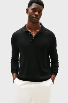 Мужское черное поло SILK BLEND BUTTON Черный M Tommy Hilfiger MW0MW40555