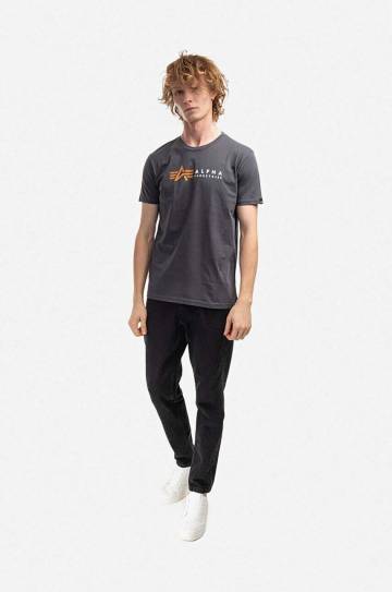 Хлопковая футболка Alpha Industries цвет серый с принтом 118502.136-grey Хлопковая футболка Alpha Industries цвет серый с принтом 118502.136-grey