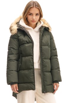 Cropp - Стьобане пальто з капюшоном - темно-зелений