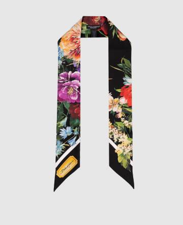 Черная лента твили из шелка в принт