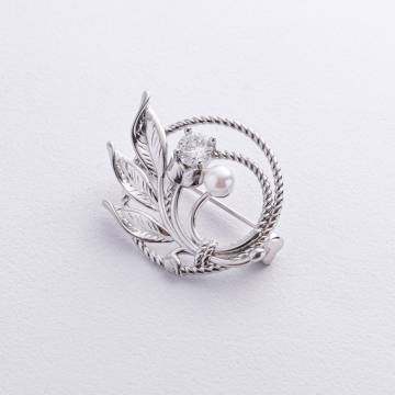Серебряная брошь с жемчужиной и фианитом 16152 Серебряная брошь с жемчужиной и фианитом 16152