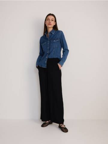 Reserved - Широкі штани з віскози - чорний - 1065P-99X