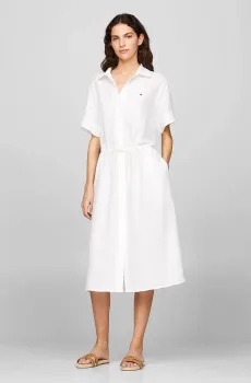 Женское белое льняное платье LINEN SS MIDI SHIRT DRESS Белый XXS Tommy Hilfiger WW0WW41911
