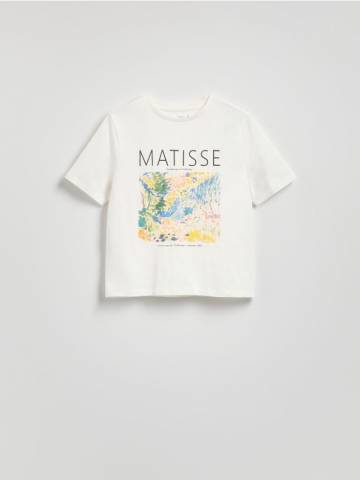 Reserved - Бавовняна футболка з принтом - кремовий - 390FS-01X