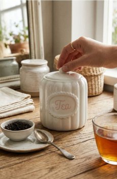Керамічний контейнер для чаю з кришкою - білий