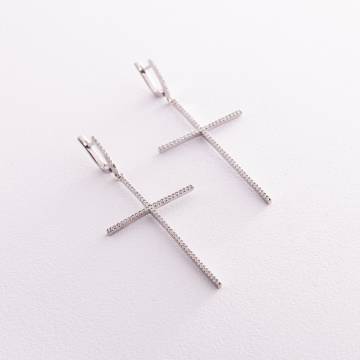 Серебряные серьги "Кресты" с белыми фианитами 3610 Серебряные серьги "Кресты" с белыми фианитами 3610
