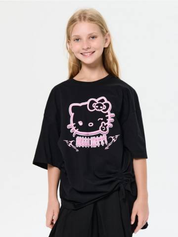 Бавовняна футболка з принтом Hello Kitty - чорний Бавовняна футболка з принтом Hello Kitty - чорний
