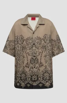 Мужская оливковая льняная рубашка с узором Оливковый S HUGO 50539655;219