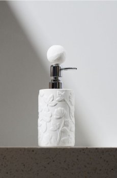 Керамічний дозатор для мила з тисненим квітковим візерунком - білий