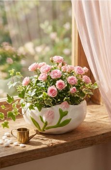 Керамічний квітковий горщик з мотивом тюльпанів - різнобарвний