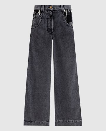 Серые джинсы Wide Leg с узором монограммы Серые джинсы Wide Leg с узором монограммы