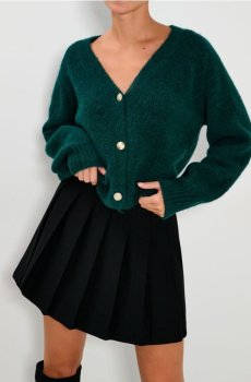 Розстібний светр на гудзиках - синьо-зелений