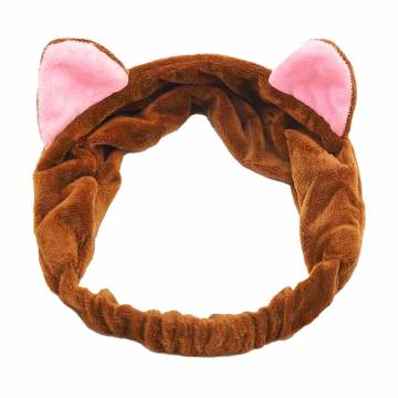 Повязка косметическая Cosmo Shop Котик, коричневая с розовыми ушками, 1 шт (CS0972)