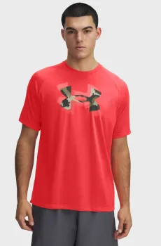 Мужская коралловая футболка UA M TECH PRINT FILL SS Коралловый S Under Armour 1390208-847