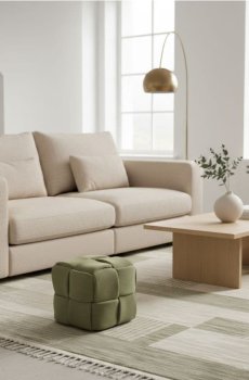 Пуф куб з декоративними швами - світло-зелений