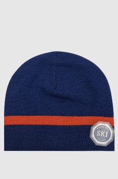 Детская синяя шапка из кашемира и шелка в узор