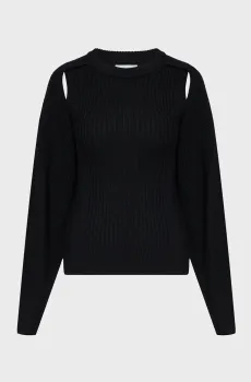 Женский черный шерстяной свитер SOFT WOOL RIB CUT OUT Черный M Calvin Klein K20K205886