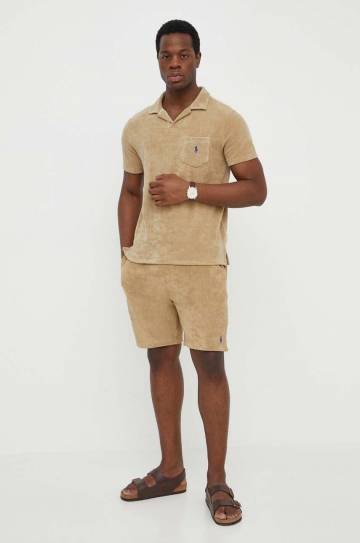 Поло Polo Ralph Lauren мужской цвет бежевый однотонный Поло Polo Ralph Lauren мужской цвет бежевый однотонный