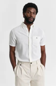 Мужская белая льняная рубашка REG COTTON LINEN SS SHIRT Белый XL Gant 3250083