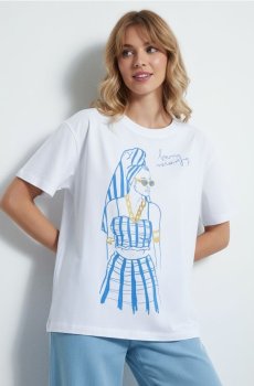 Бавовняна oversize футболка з принтом - білий