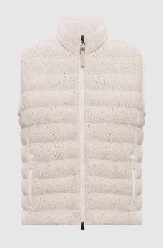 Бежевый пуховый жилет с пайетками