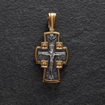 Серебряный крестик с позолотой "Распятие Господне. Ангел Хранитель" 131459 Серебряный крестик с позолотой "Распятие Господне. Ангел Хранитель" 131459