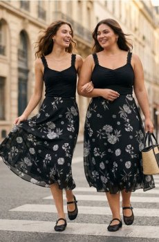 Розкльошена міді-спідниця в квіти - різнобарвний