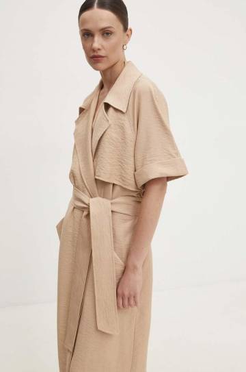 Льняное платье Answear Lab цвет коричневый midi oversize Льняное платье Answear Lab цвет коричневый midi oversize