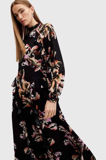 Платье AllSaints JESSICA DRESS цвет чёрный midi расклешённое W033DB Платье AllSaints JESSICA DRESS цвет чёрный midi расклешённое W033DB