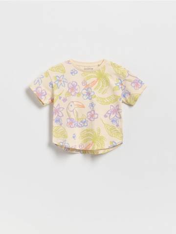 Reserved - Бавовняна футболка з візерунком - бежевий - 408EC-08X