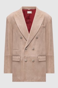 Бежевый замшевый двубортный пиджак