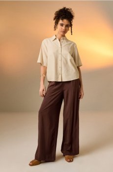 Віскозні штани широкого крою - коричневий