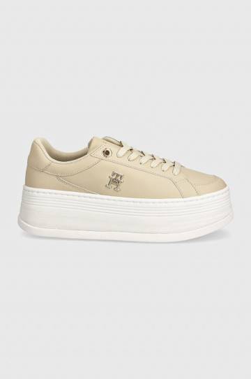 Кожаные кроссовки Tommy Hilfiger TH PLATFORM SNEAKER LTHR цвет бежевый FW0FW08209 Кожаные кроссовки Tommy Hilfiger TH PLATFORM SNEAKER LTHR цвет бежевый FW0FW08209