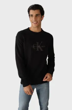 Мужской черный свитер CHENILLE MONOLOGO SWEATER Черный XL Calvin Klein Jeans J30J326887