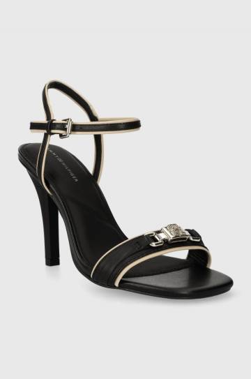 Кожаные сандалии Tommy Hilfiger TH HARDWARE HEELED SANDAL цвет чёрный FW0FW07796 Кожаные сандалии Tommy Hilfiger TH HARDWARE HEELED SANDAL цвет чёрный FW0FW07796