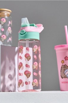 Пляшка для води з ручкою та соломинкою Pusheen the Cat - різнобарвний