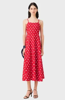 Женский красный льняной сарафан в горошек Красный 38 MAJE MFPRO04850_Red dots print