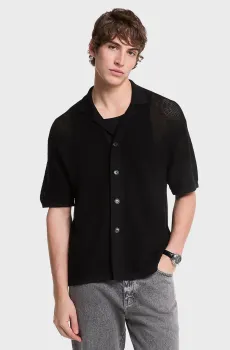 Мужская черная рубашка CAMP COLLAR MESH SHIRT Черный XL Michael Kors CS560FPFE5