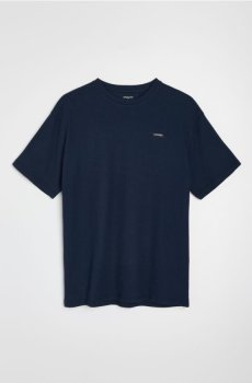 Бавовняна футболка comfort fit з вафельного трикотажу - темно-синій