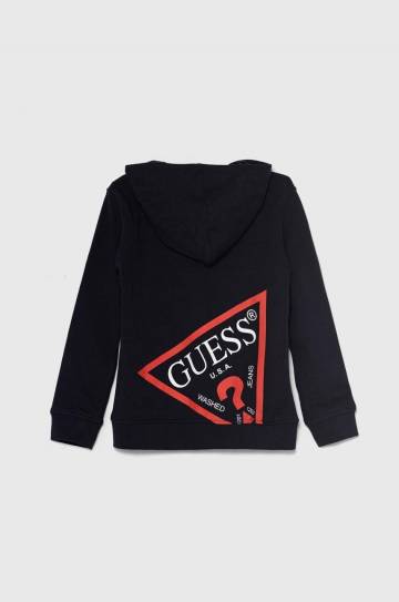 Детская хлопковая кофта Guess цвет синий с капюшоном с принтом N3YQ07 KAUG0