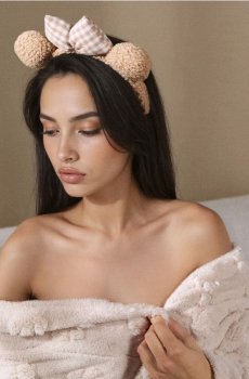 Пов’язка на голову з бантом - бежевий