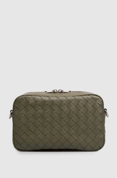 Кожаная сумка Intrecciato цвета хаки