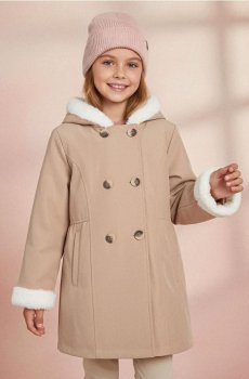Тренч з штучним хутром, застібається на ґудзики - бежевий