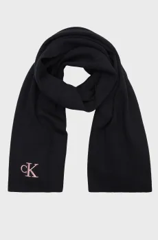 Женский черный шарф MONOGRAM EMBRO SCARF Черный ONESIZE Calvin Klein K60K612659