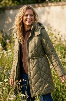 Стьобане пальто з капюшоном - зелений