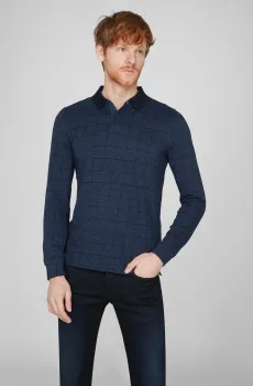 Мужское синее поло с узором Синий S Pierre Cardin РС.-C5 30464.3038