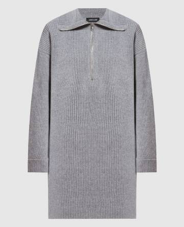 Серое платье из шерсти и кашемира в рубчик