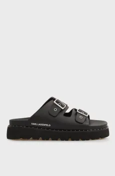 Женские черные кожаные слайдеры KAIA Double Buckle Черный 37 Karl Lagerfeld KL81506