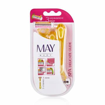 Одноразовый станок для бритья MAY Body Spa Delicat Glide женский, 3 лезвия, 3 шт Одноразовый станок для бритья MAY Body Spa Delicat Glide женский, 3 лезвия, 3 шт